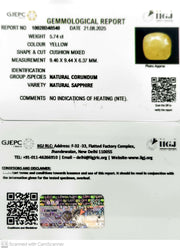 5.74/CT Natural Yellow Sapphire With Govt Lab Certificate (2331)